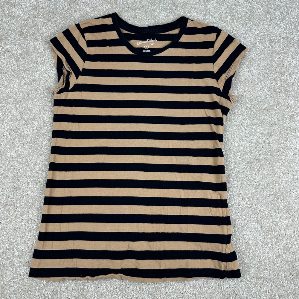 Universal Thread Striped Cap Sleeve Tee Brown Black Cotton Blend Shirt Medium M